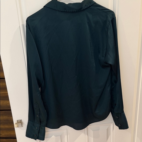 Abercrombie // Deep Green Satin Button up Shirt - Picture 3 of 4